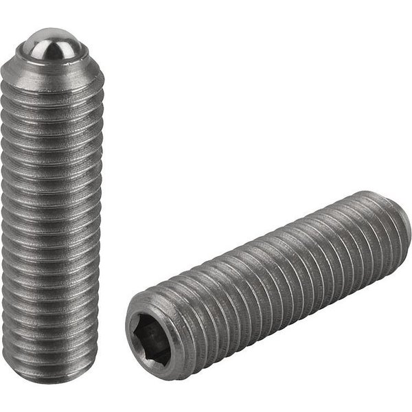 Kipp Spring Plunger Spring Force, Long Vers D=M10 L=35, Stainless Steel, Comp:Ball Stainless Steel, Pu=10 K0316.410
